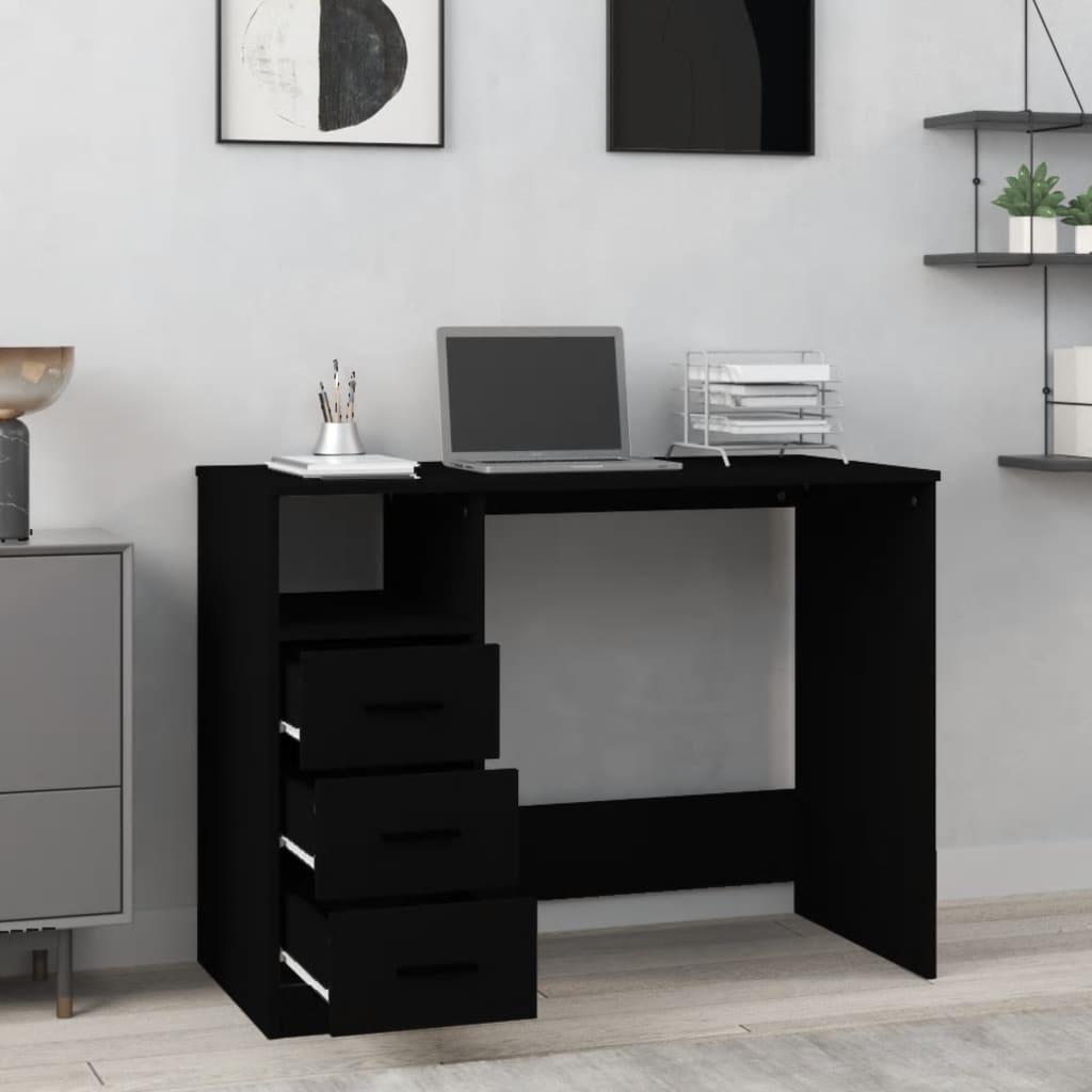 Desk with Drawers Black 102x50x76 cm Engineered Wood