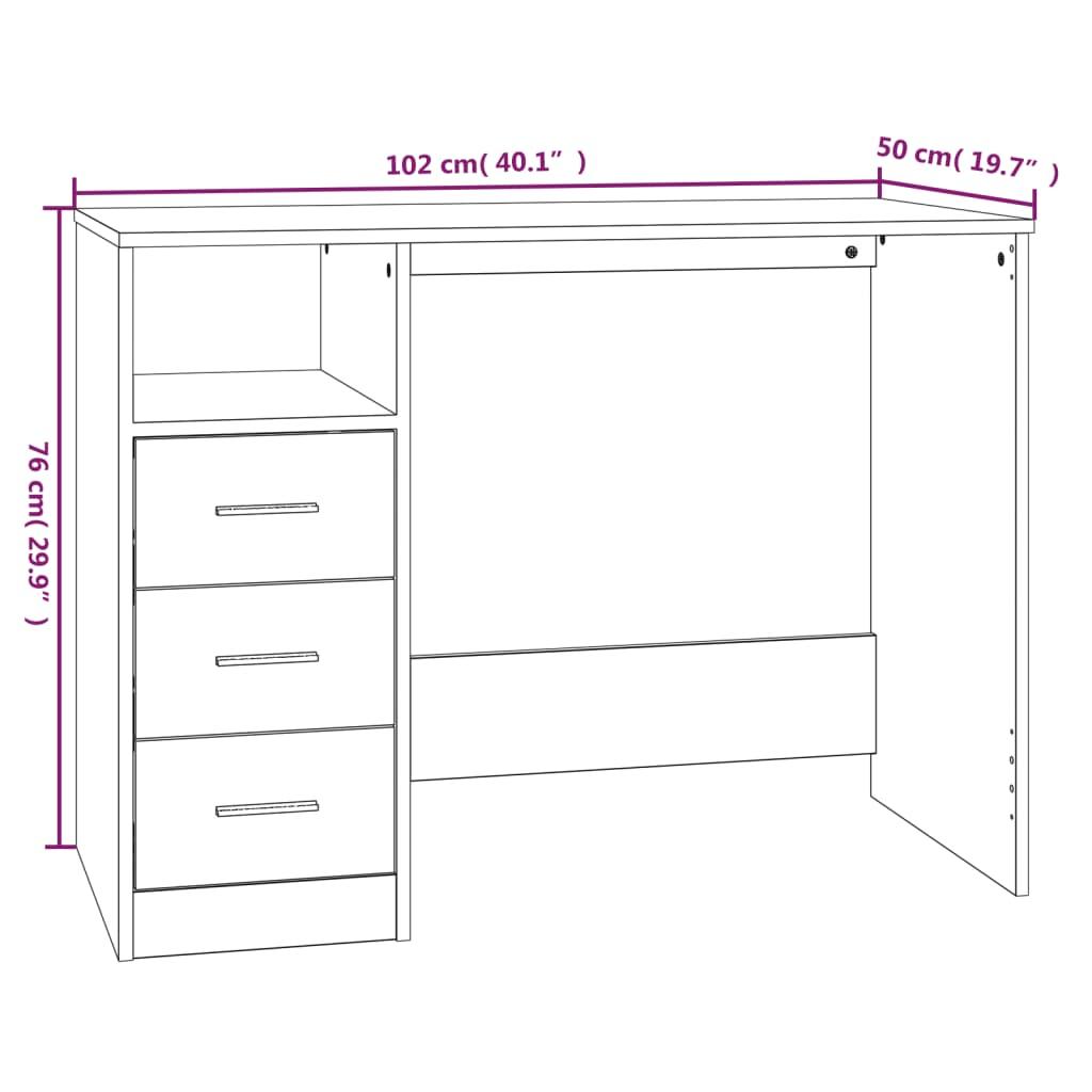 Desk with Drawers Black 102x50x76 cm Engineered Wood