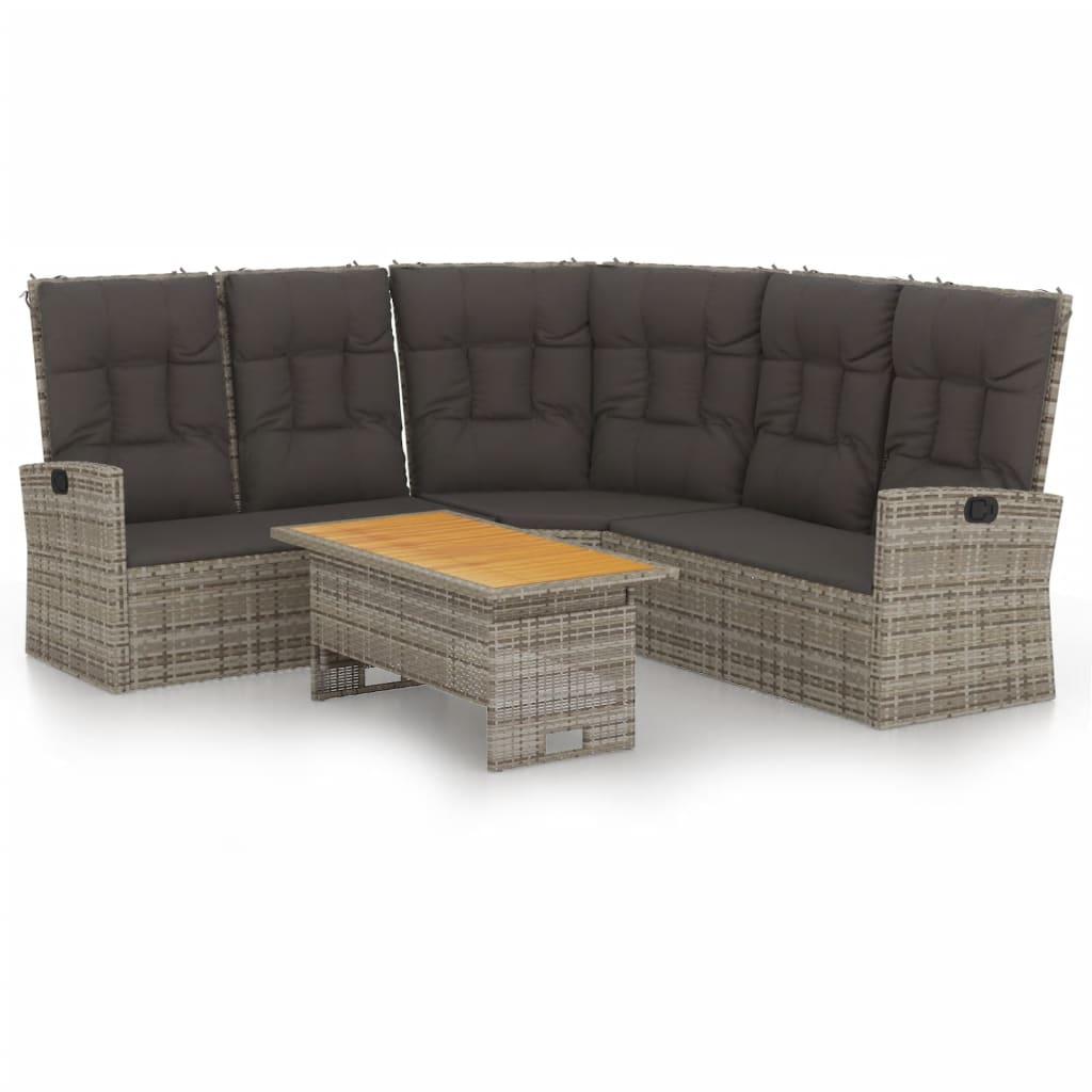 2 Piece Garden Lounge Set with Cushions Grey Poly Rattan