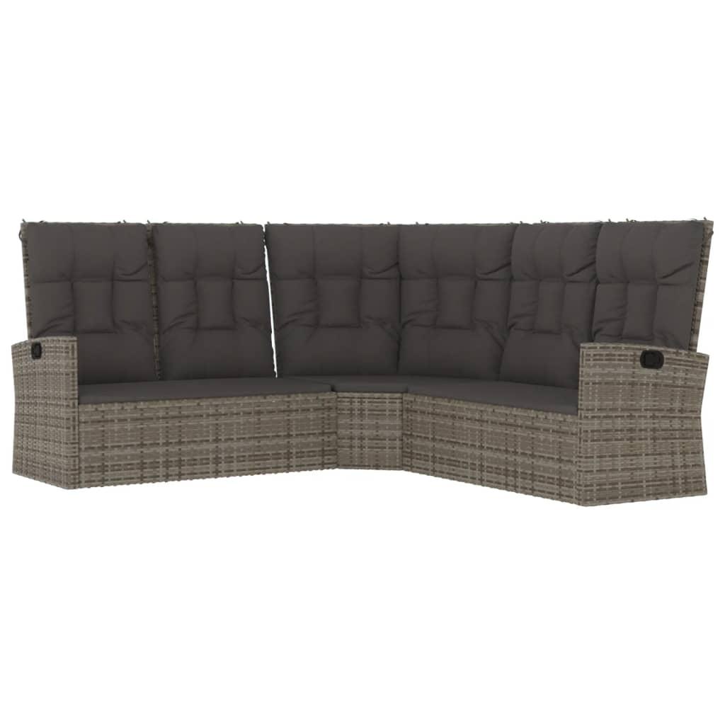 Reclining Corner Sofa with Cushions Grey Poly Rattan
