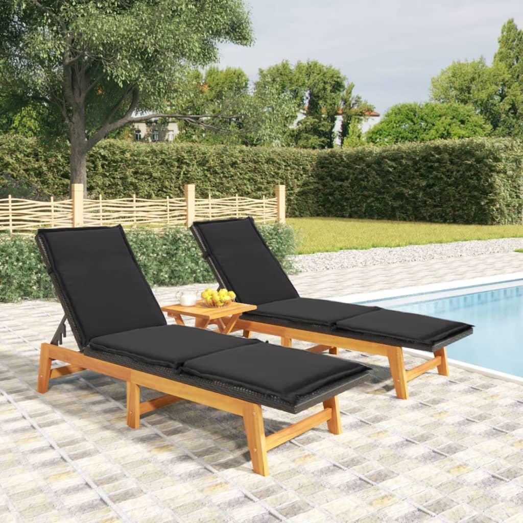 Sun Loungers with Cushions 2 pcs Poly Rattan&amp;Solid Wood Acacia