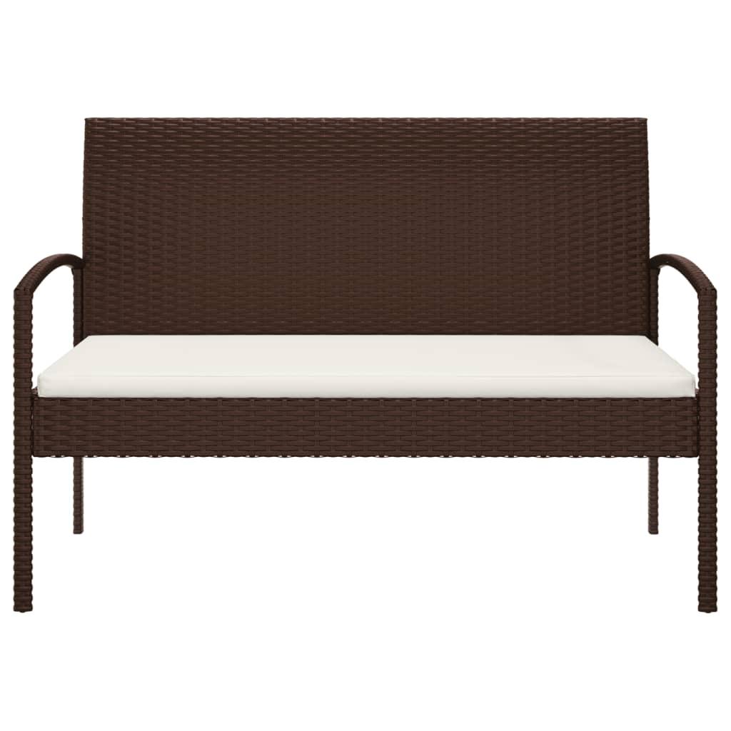 Garden Bench with Cushion Brown 105 cm Poly Rattan