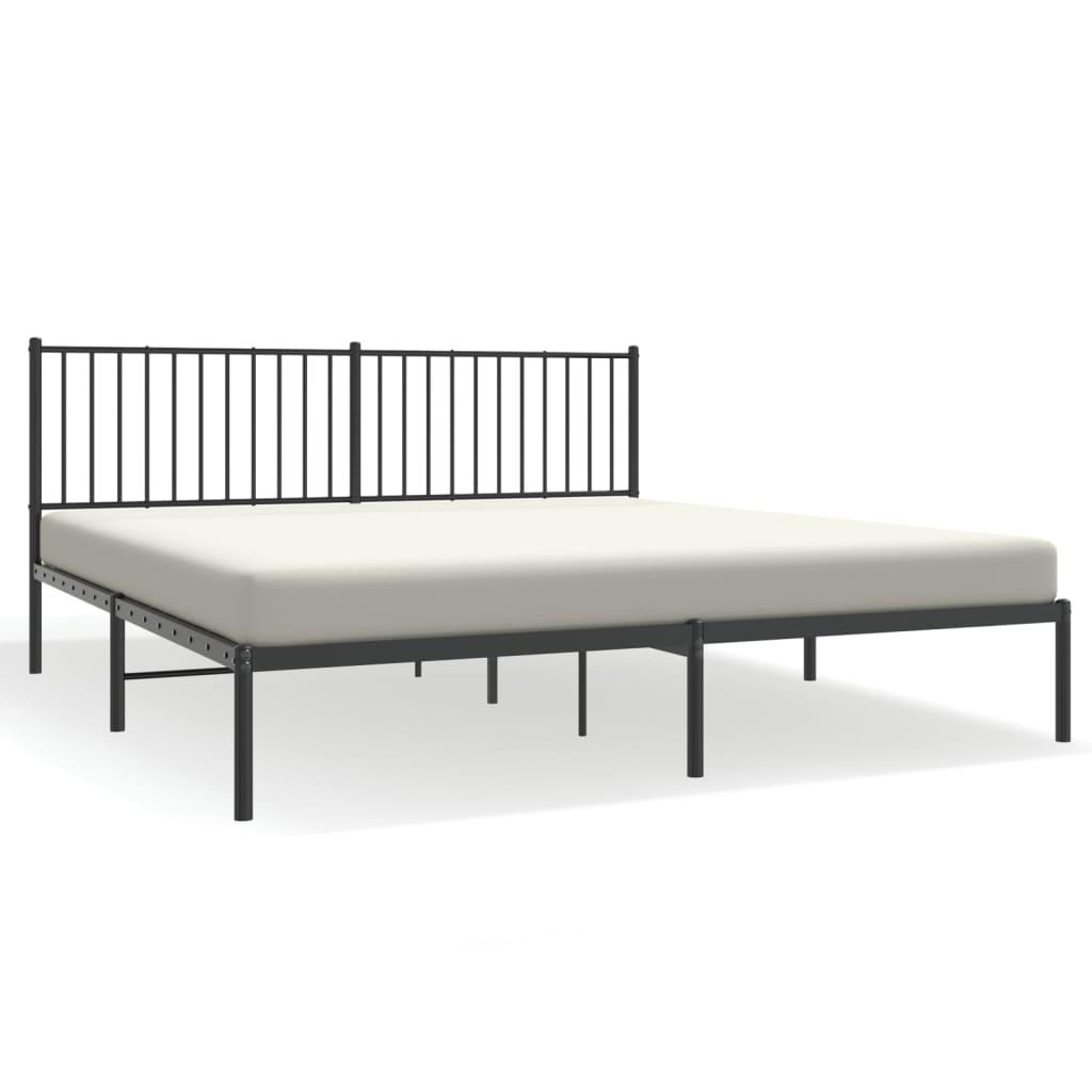 Metal Bed Frame without Mattress with Headboard Black 183x203 cm King