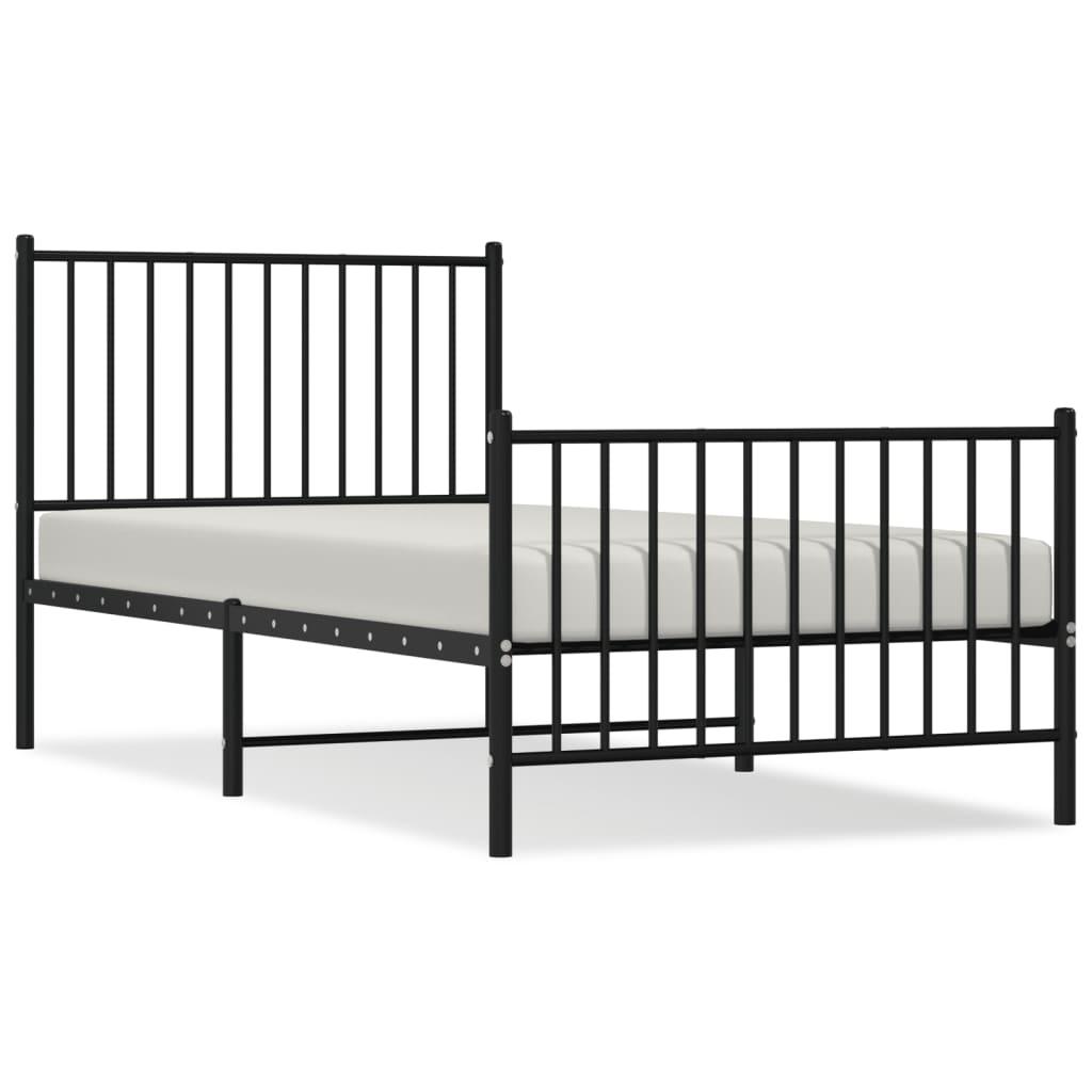 Metal Bed Frame without Mattress with Footboard Black 90x190 cm