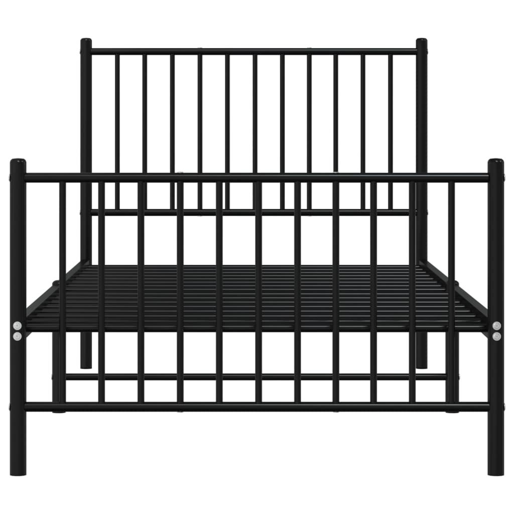 Metal Bed Frame without Mattress with Footboard Black 90x190 cm