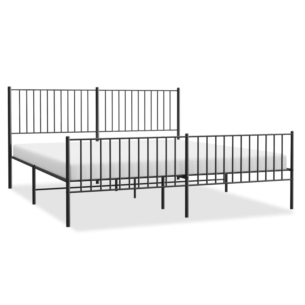 Metal Bed Frame without Mattress with Footboard Black 183x203 cm King