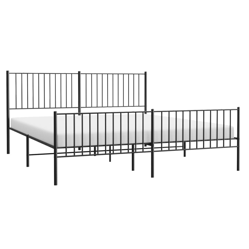 Metal Bed Frame without Mattress with Footboard Black 183x203 cm King