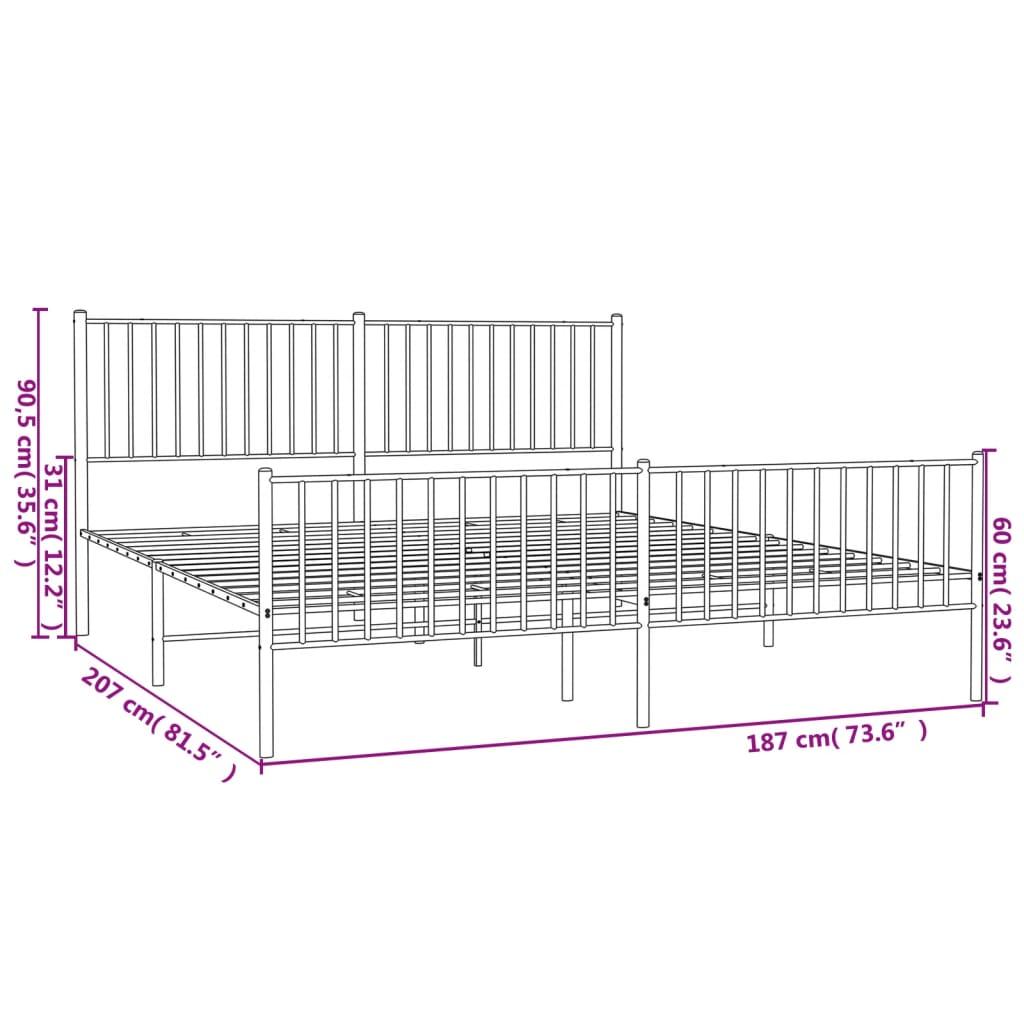 Metal Bed Frame without Mattress with Footboard Black 183x203 cm King