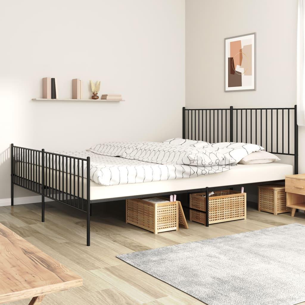 Metal Bed Frame without Mattress with Footboard Black 183x203 cm King