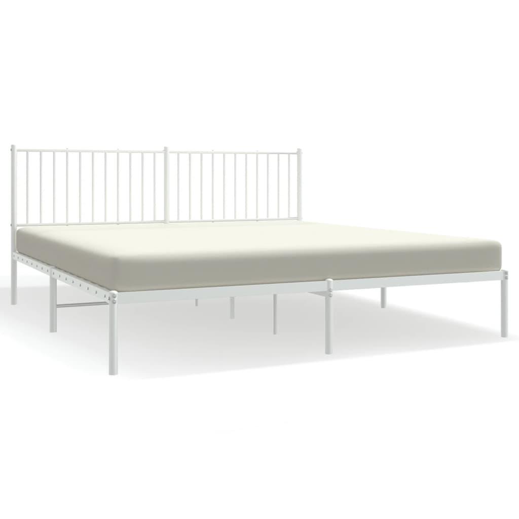 Metal Bed Frame without Mattress with Headboard White 183x203 cm King