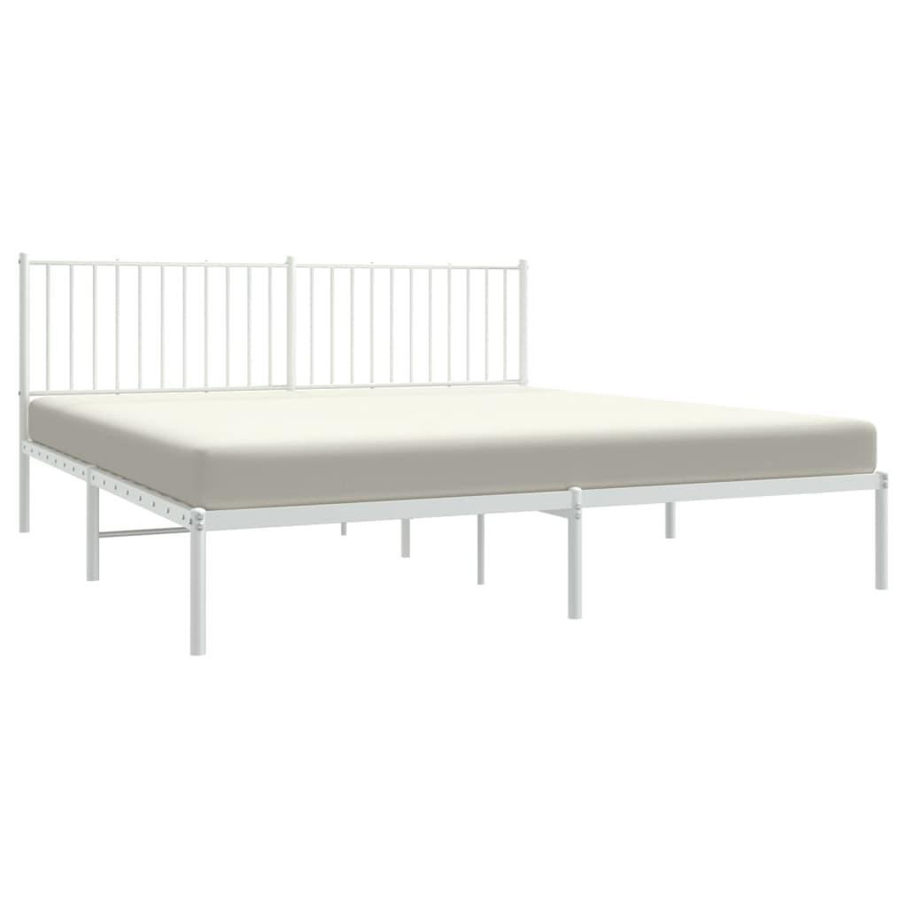 Metal Bed Frame without Mattress with Headboard White 183x203 cm King