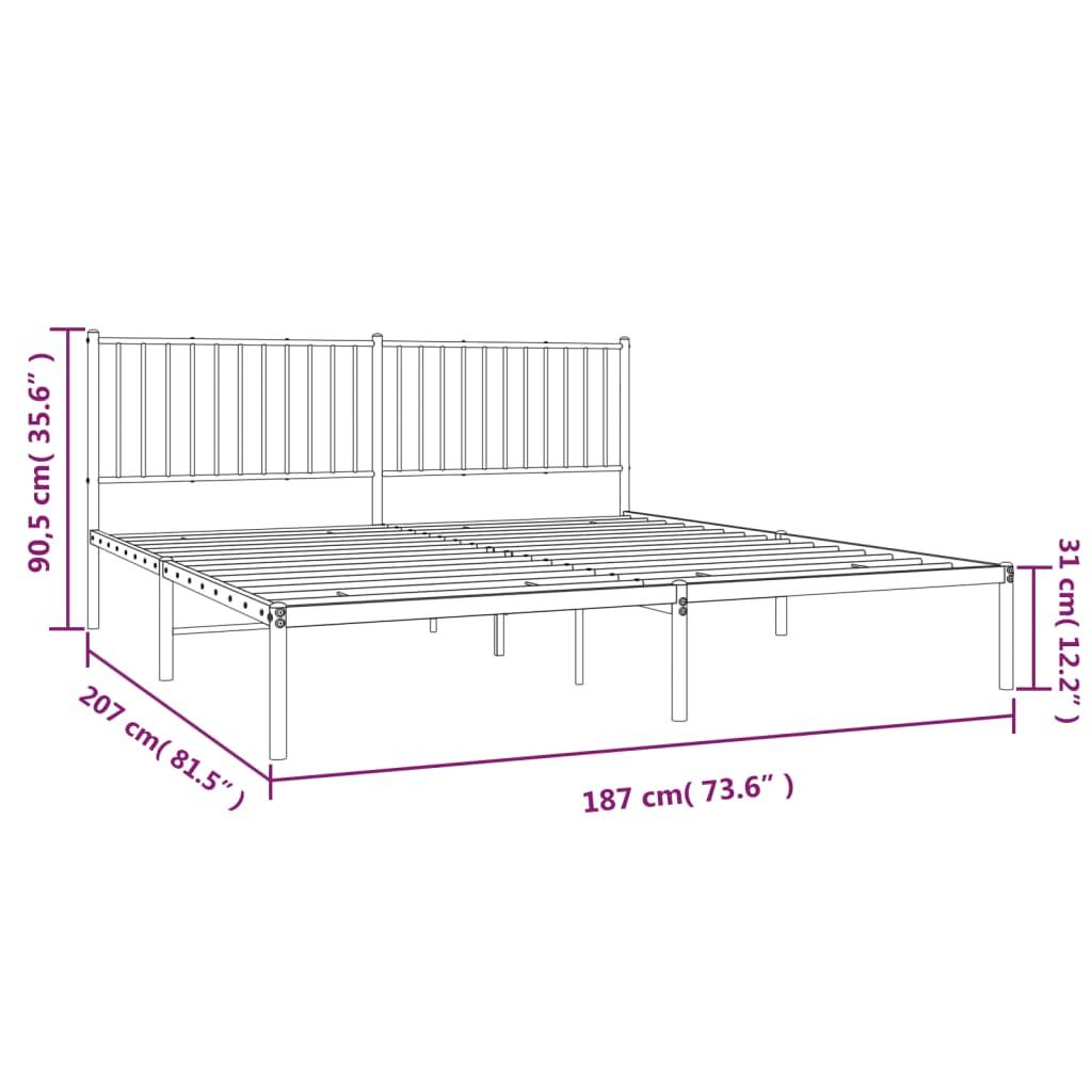 Metal Bed Frame without Mattress with Headboard White 183x203 cm King
