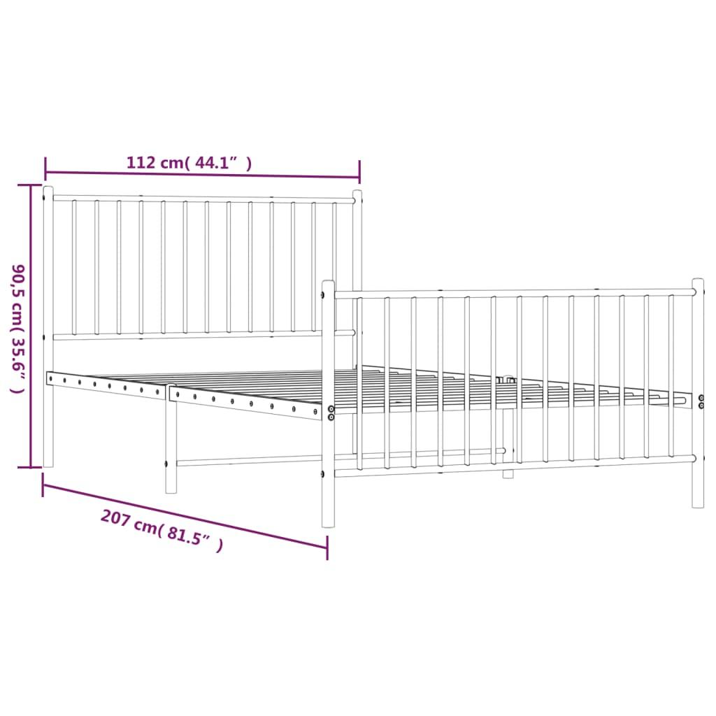 Metal Bed Frame without Mattress with Footboard White 107x203 cm King Single