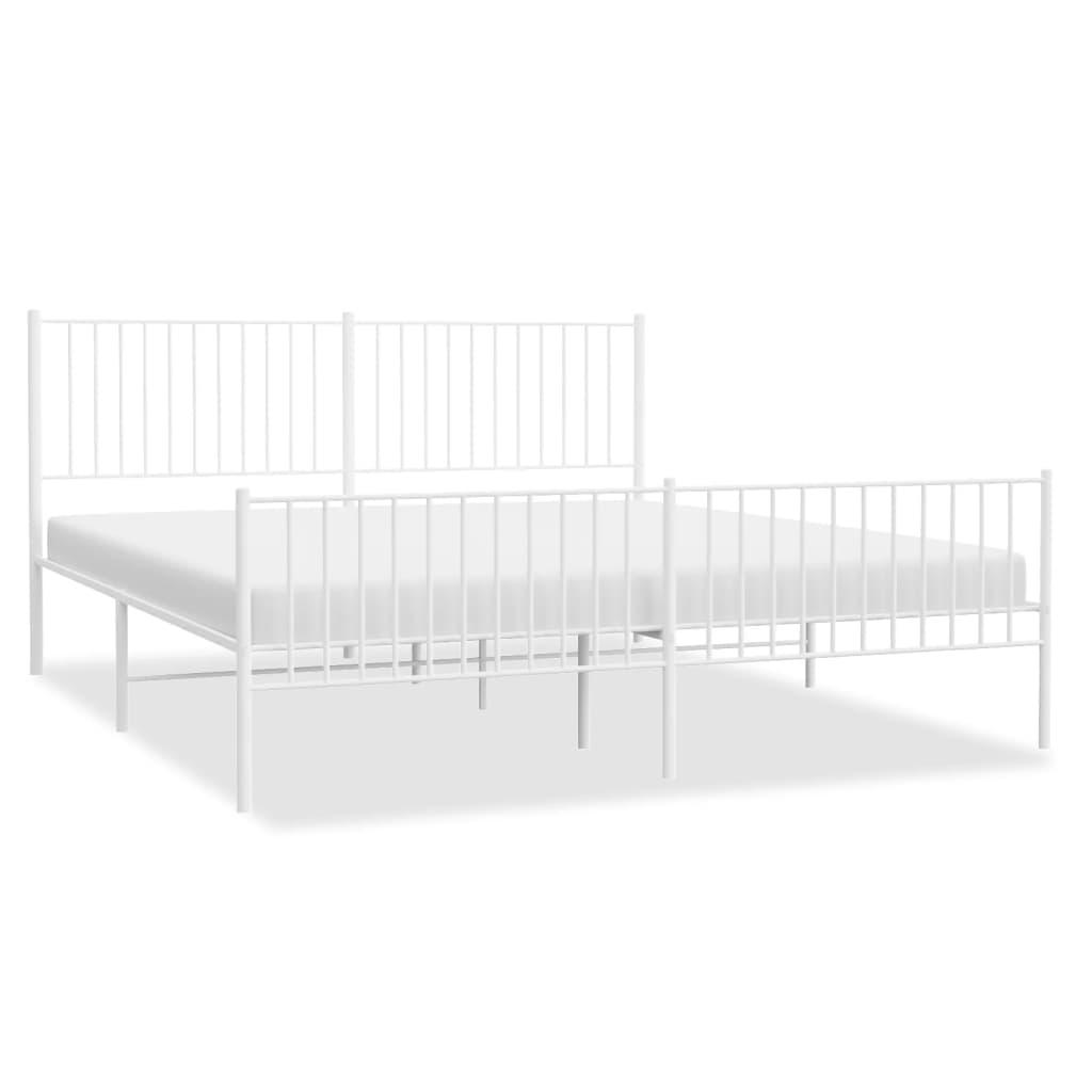 Metal Bed Frame without Mattress with Footboard White 183x203 cm King