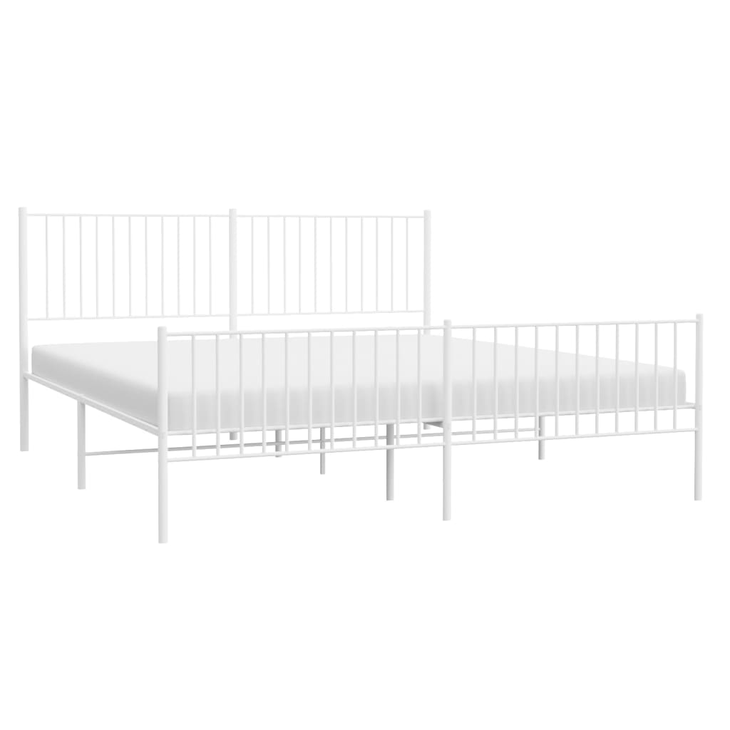 Metal Bed Frame without Mattress with Footboard White 183x203 cm King