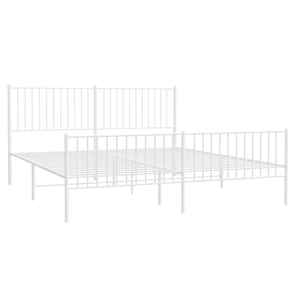 Metal Bed Frame without Mattress with Footboard White 183x203 cm King