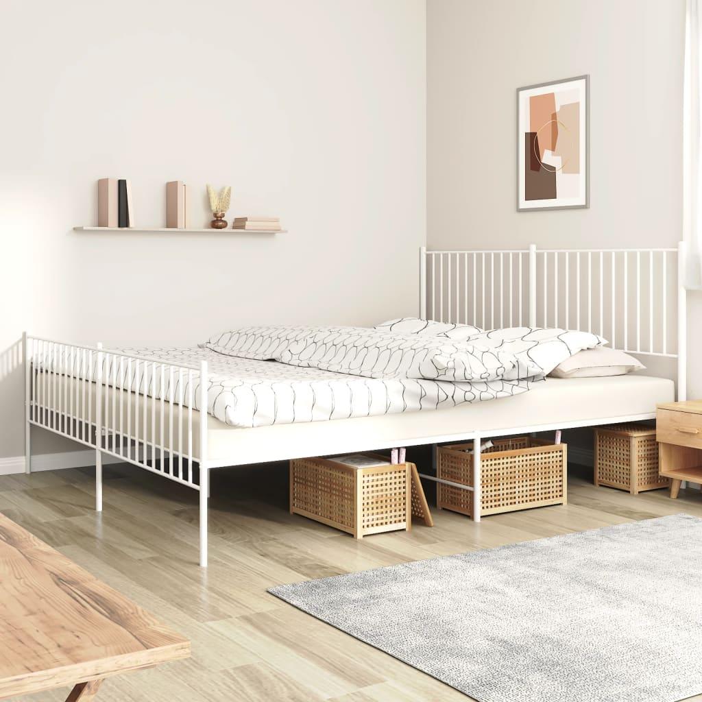 Metal Bed Frame without Mattress with Footboard White 183x203 cm King