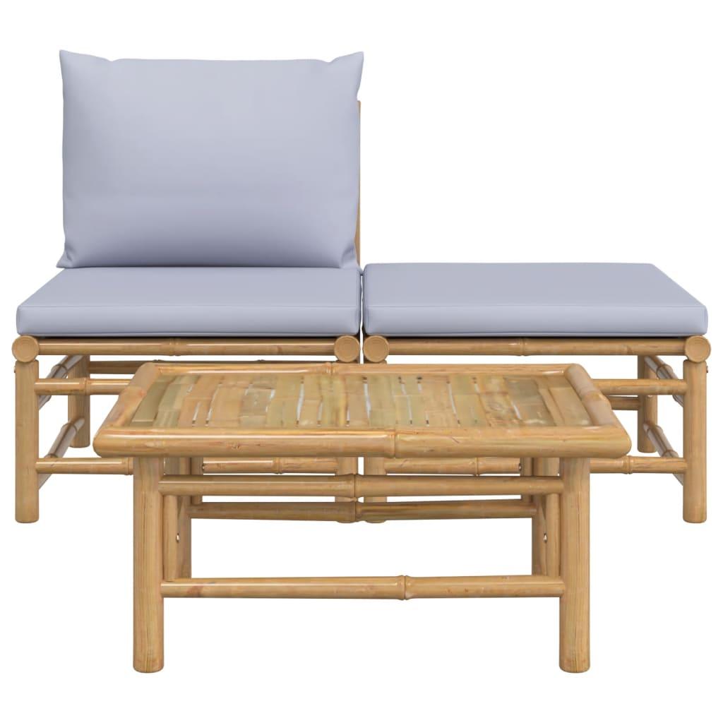 3 Piece Garden Lounge Set with Light Grey Cushions Bamboo