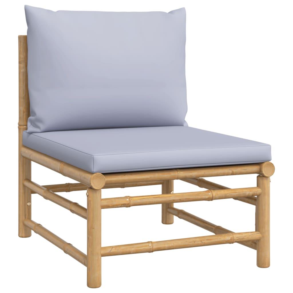 3 Piece Garden Lounge Set with Light Grey Cushions Bamboo