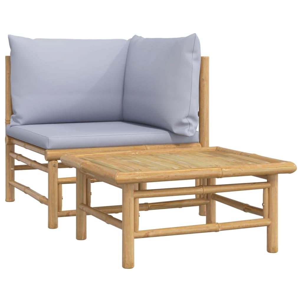2 Piece Garden Lounge Set with Light Grey Cushions Bamboo