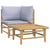 2 Piece Garden Lounge Set with Light Grey Cushions Bamboo
