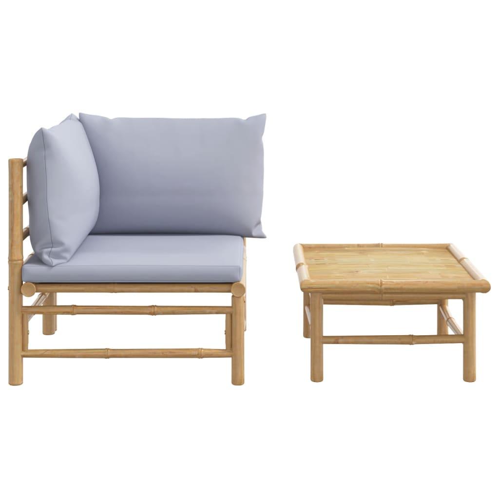 2 Piece Garden Lounge Set with Light Grey Cushions Bamboo