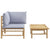 2 Piece Garden Lounge Set with Light Grey Cushions Bamboo