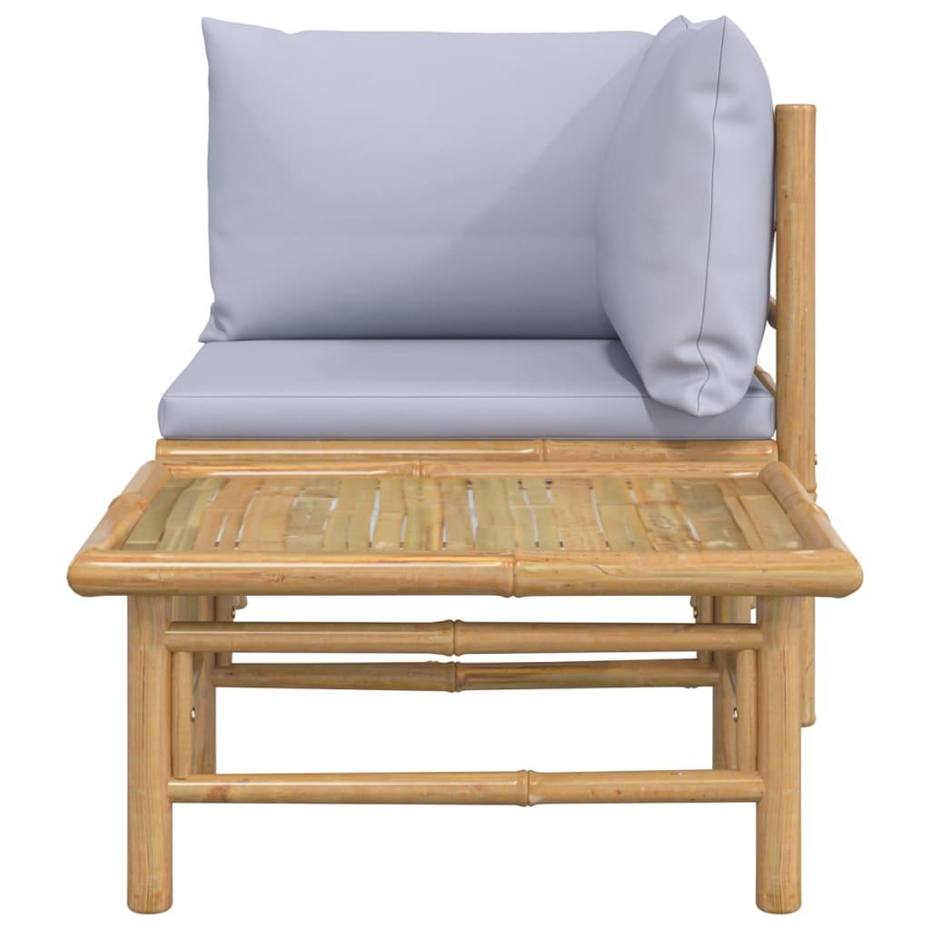2 Piece Garden Lounge Set with Light Grey Cushions Bamboo