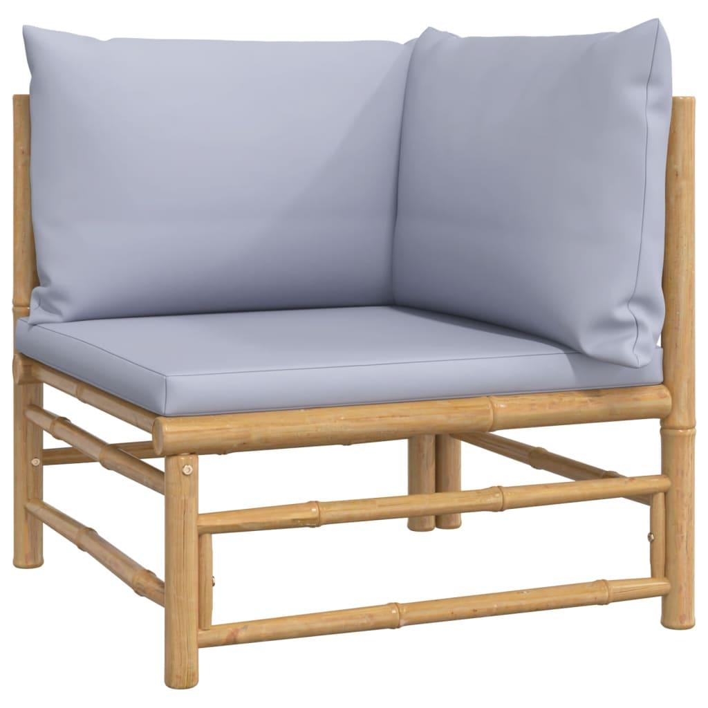 2 Piece Garden Lounge Set with Light Grey Cushions Bamboo
