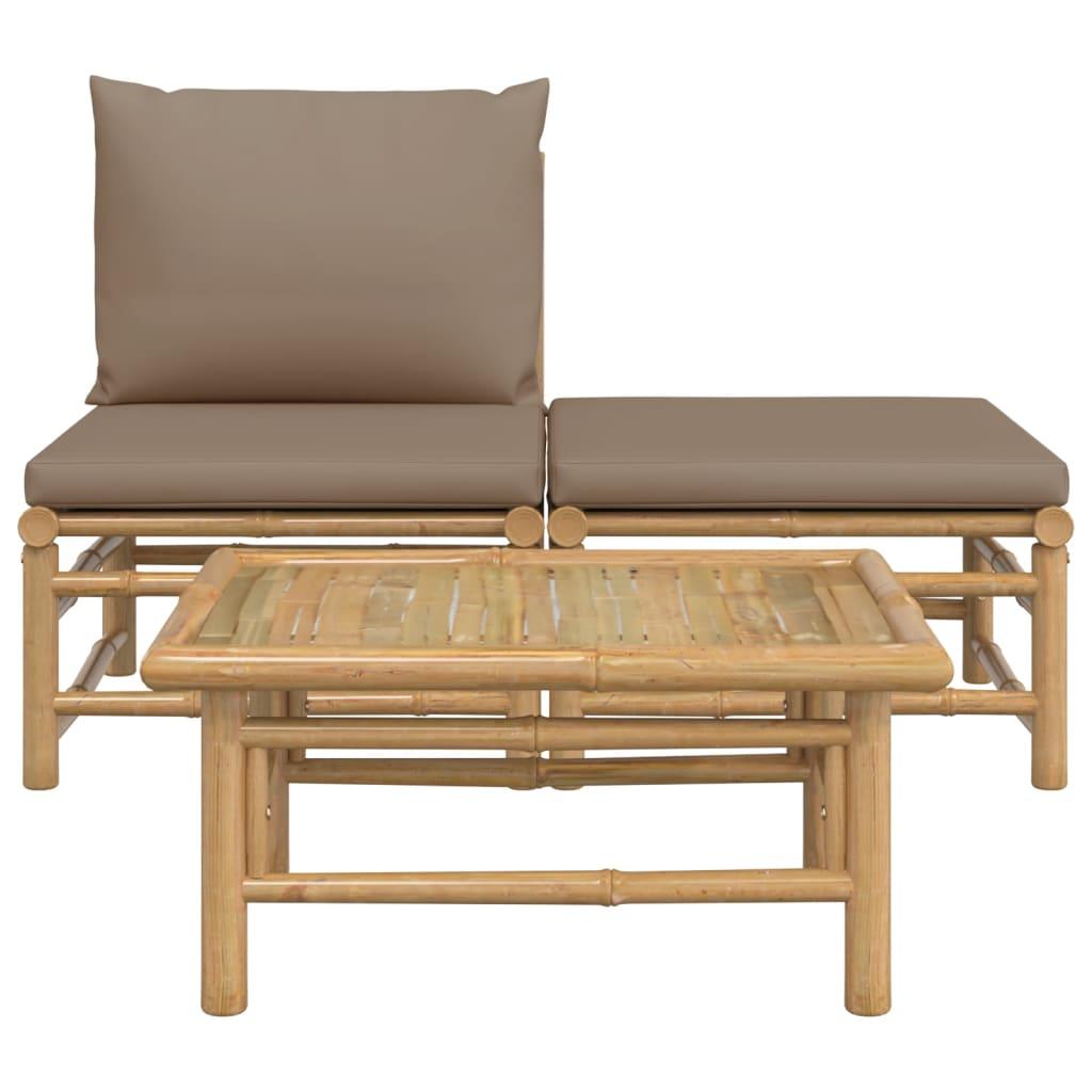 3 Piece Garden Lounge Set with Taupe Cushions Bamboo