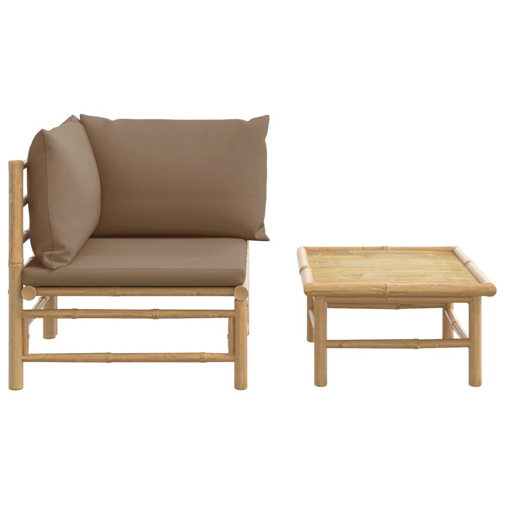 2 Piece Garden Lounge Set with Taupe Cushions Bamboo