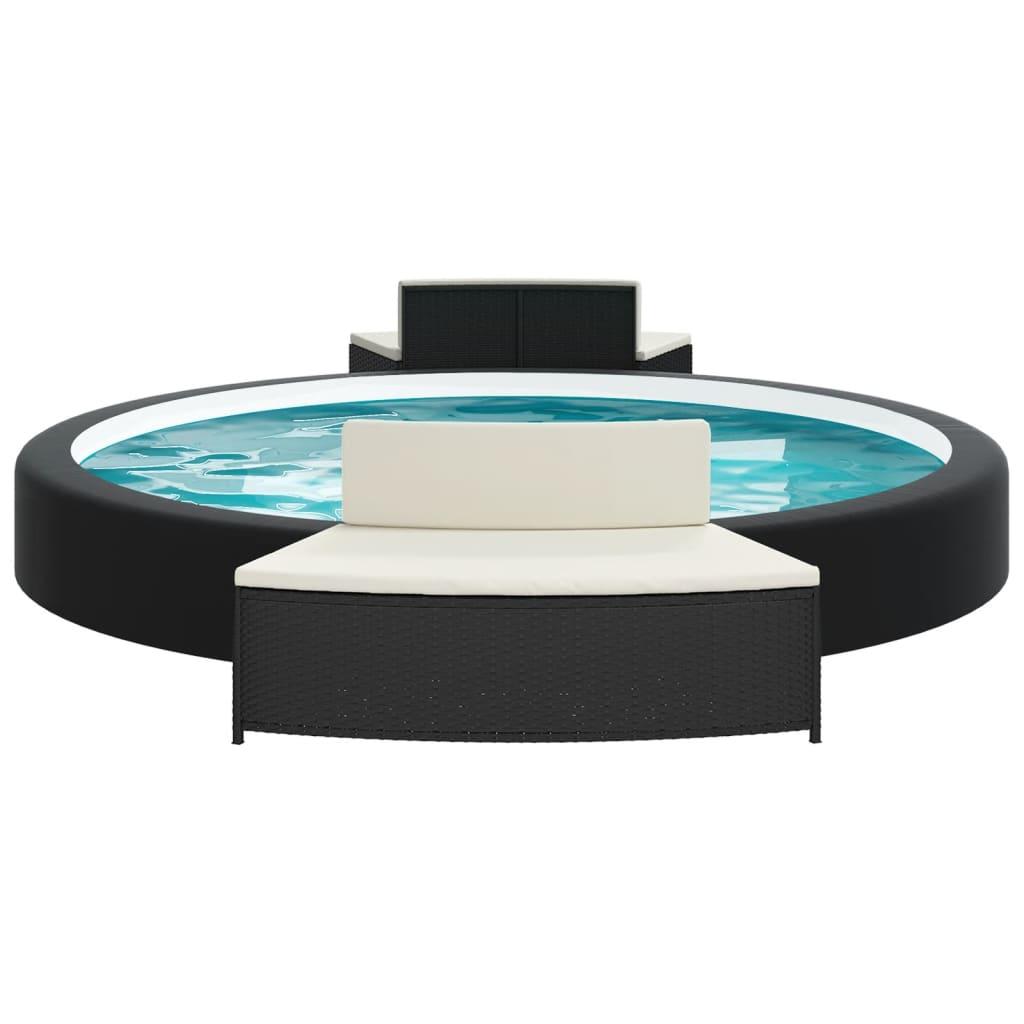 Spa Benches with Cushions 2 pcs Black Poly Rattan