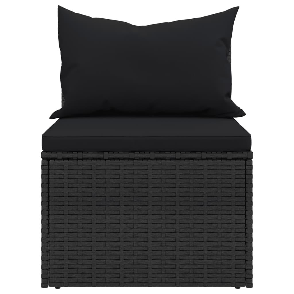 Garden Middle Sofas with Cushions 2 pcs Black Poly Rattan