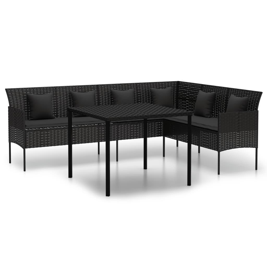 2 Piece Garden Dining Set with Cushions Black Poly Rattan
