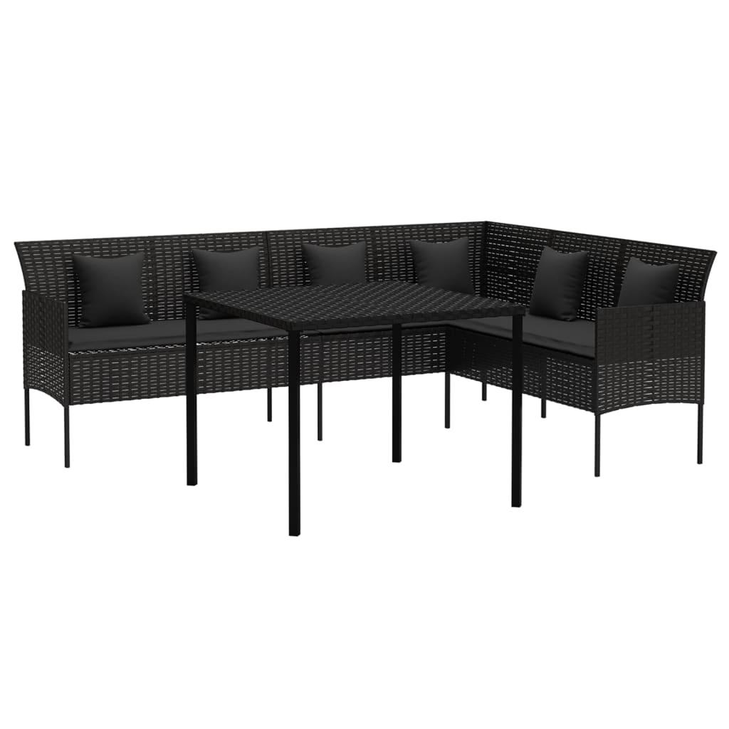 2 Piece Garden Dining Set with Cushions Black Poly Rattan