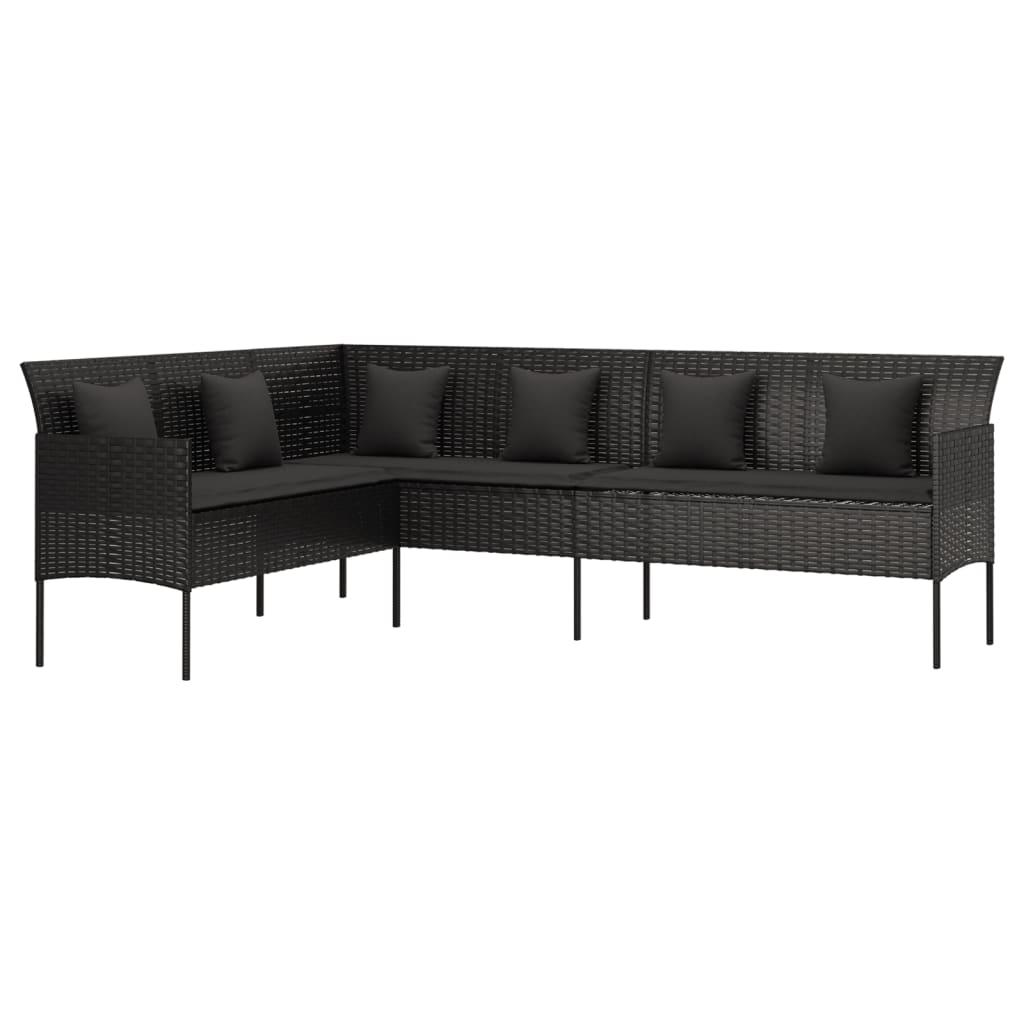 2 Piece Garden Dining Set with Cushions Black Poly Rattan