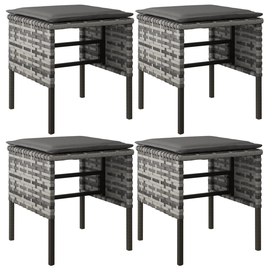Garden Footstools with Cushions 4 pcs Grey Poly Rattan
