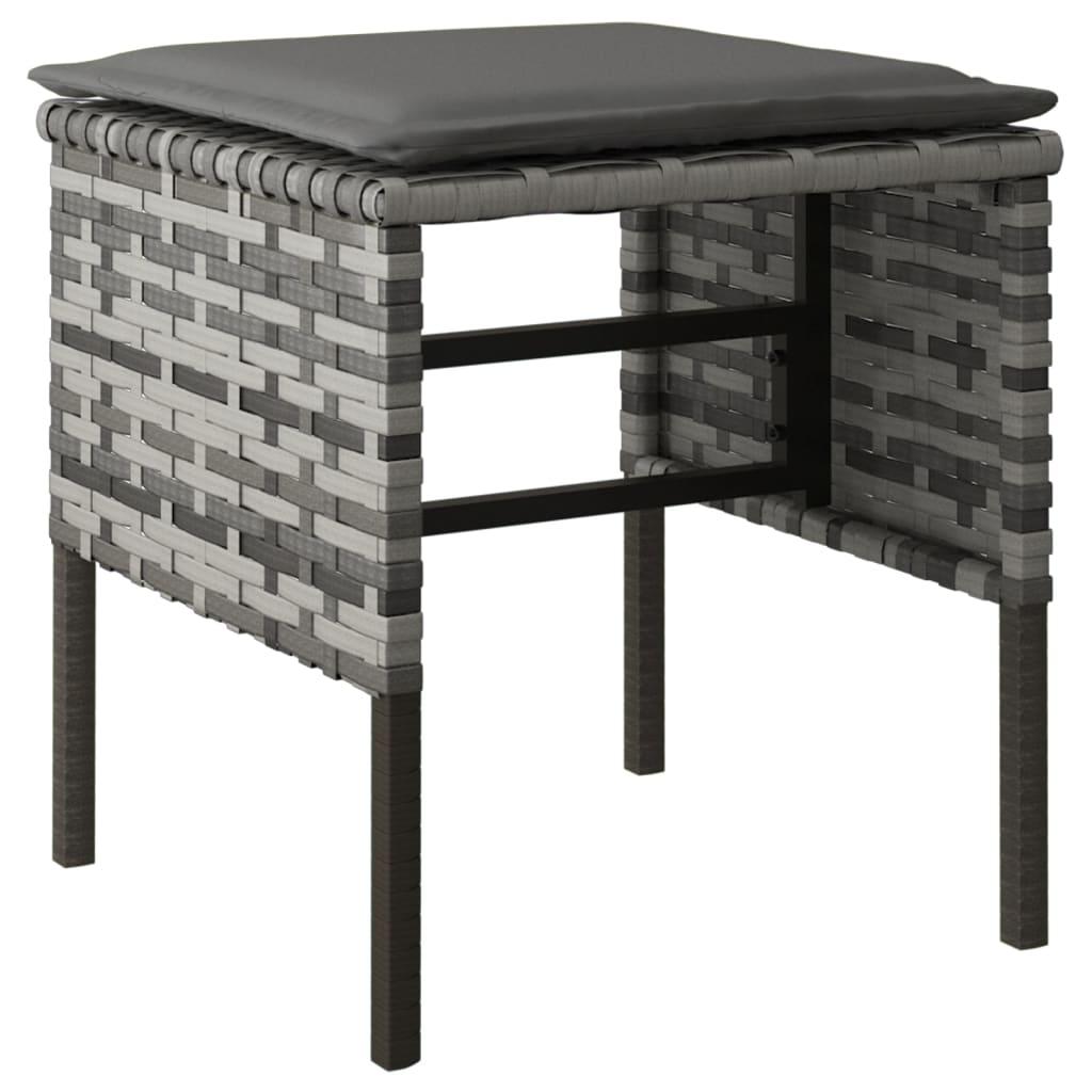 Garden Footstools with Cushions 4 pcs Grey Poly Rattan