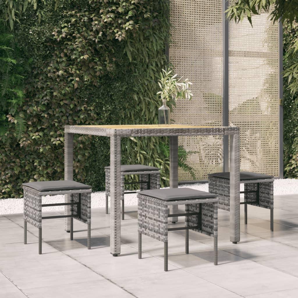 Garden Footstools with Cushions 4 pcs Grey Poly Rattan