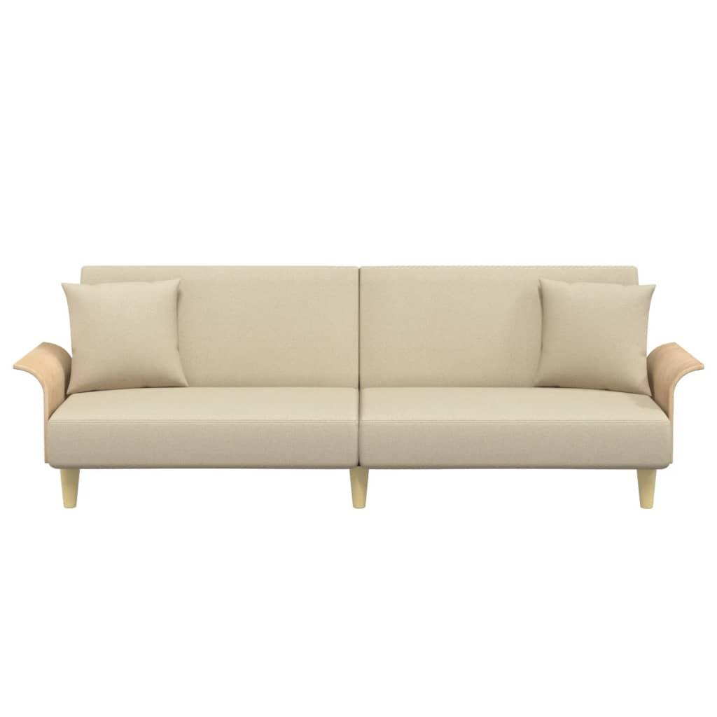 Sofa Bed with Armrests Cream Fabric