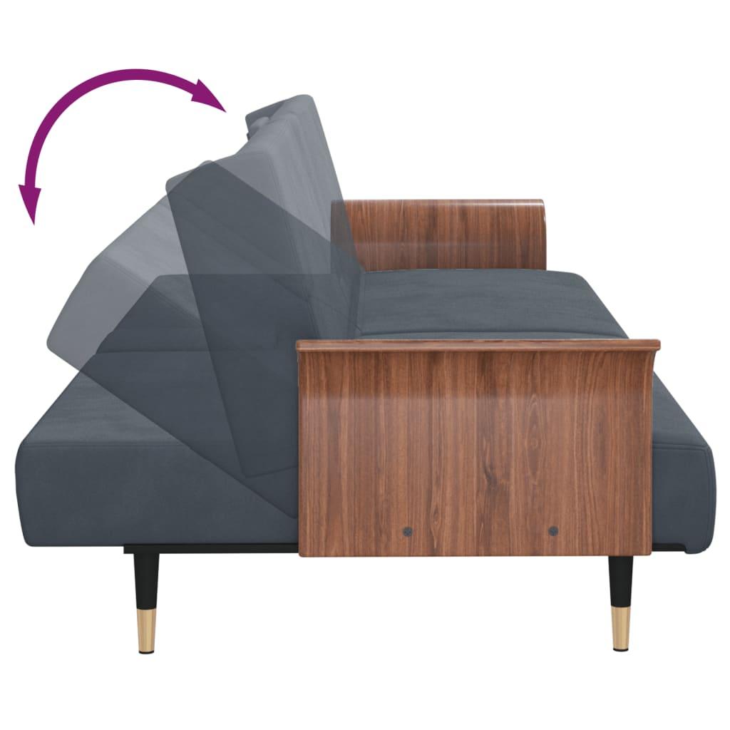 Sofa Bed with Cup Holders Dark Grey Velvet