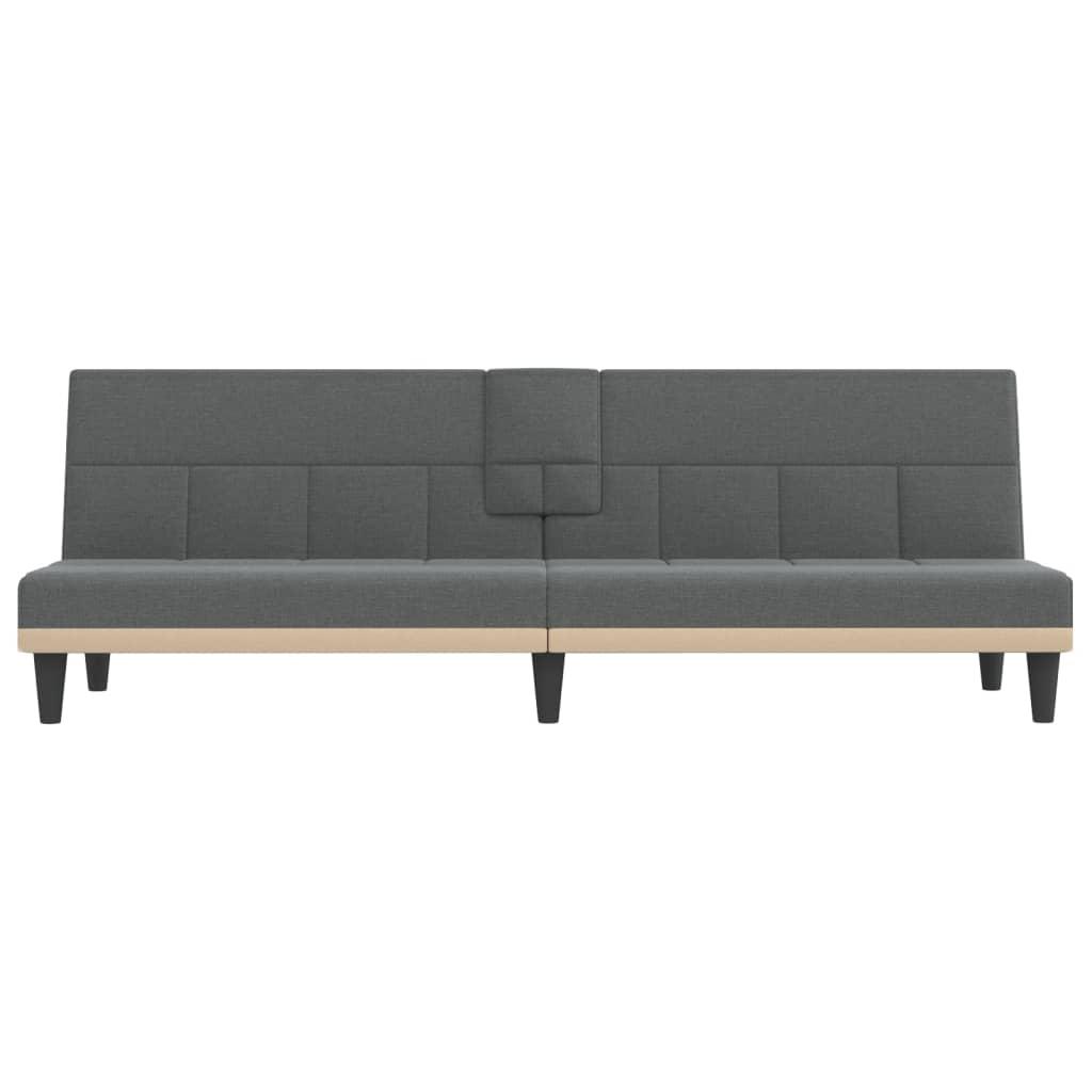 Sofa Bed with Cup Holders Dark Grey Fabric