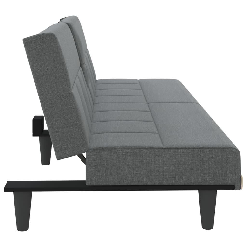 Sofa Bed with Cup Holders Dark Grey Fabric