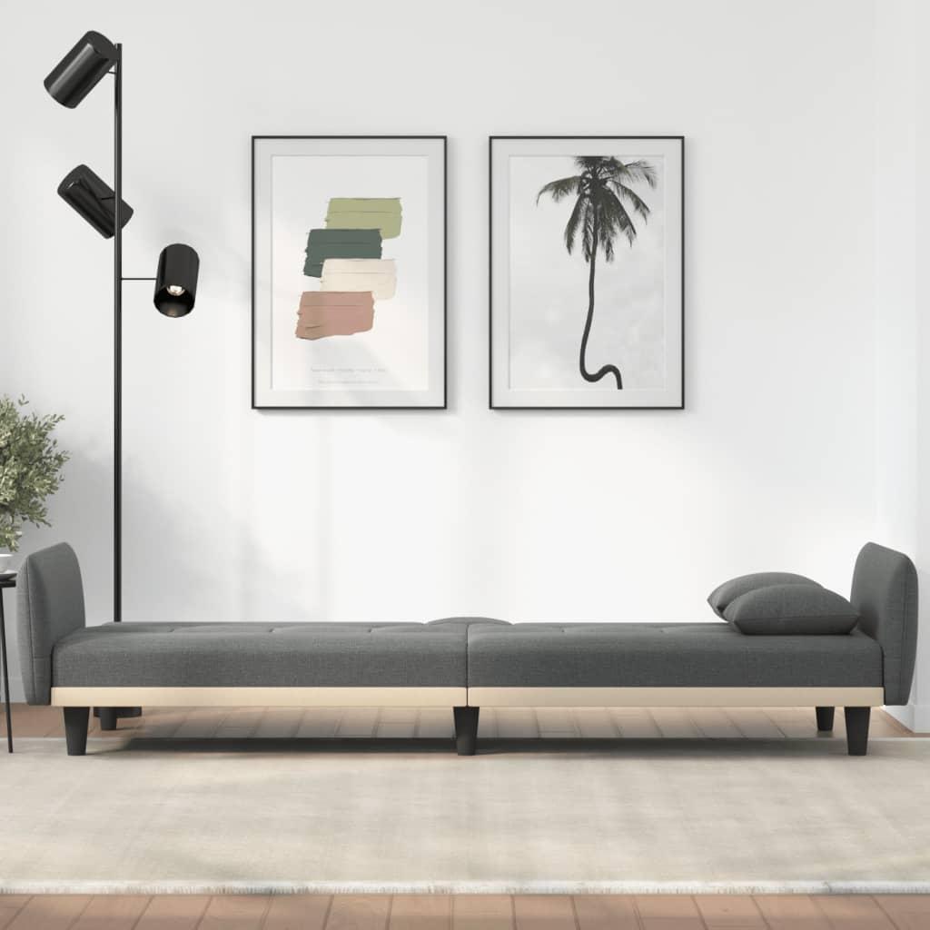Sofa Bed with Cup Holders Dark Grey Fabric