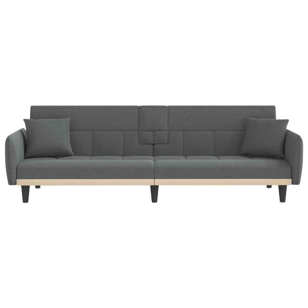 Sofa Bed with Cup Holders Dark Grey Fabric