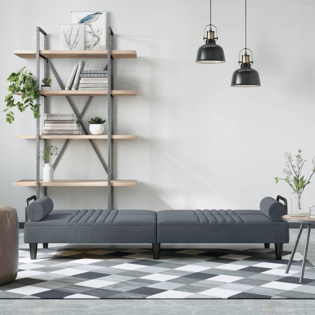 Sofa Bed with Armrests Dark Grey Velvet
