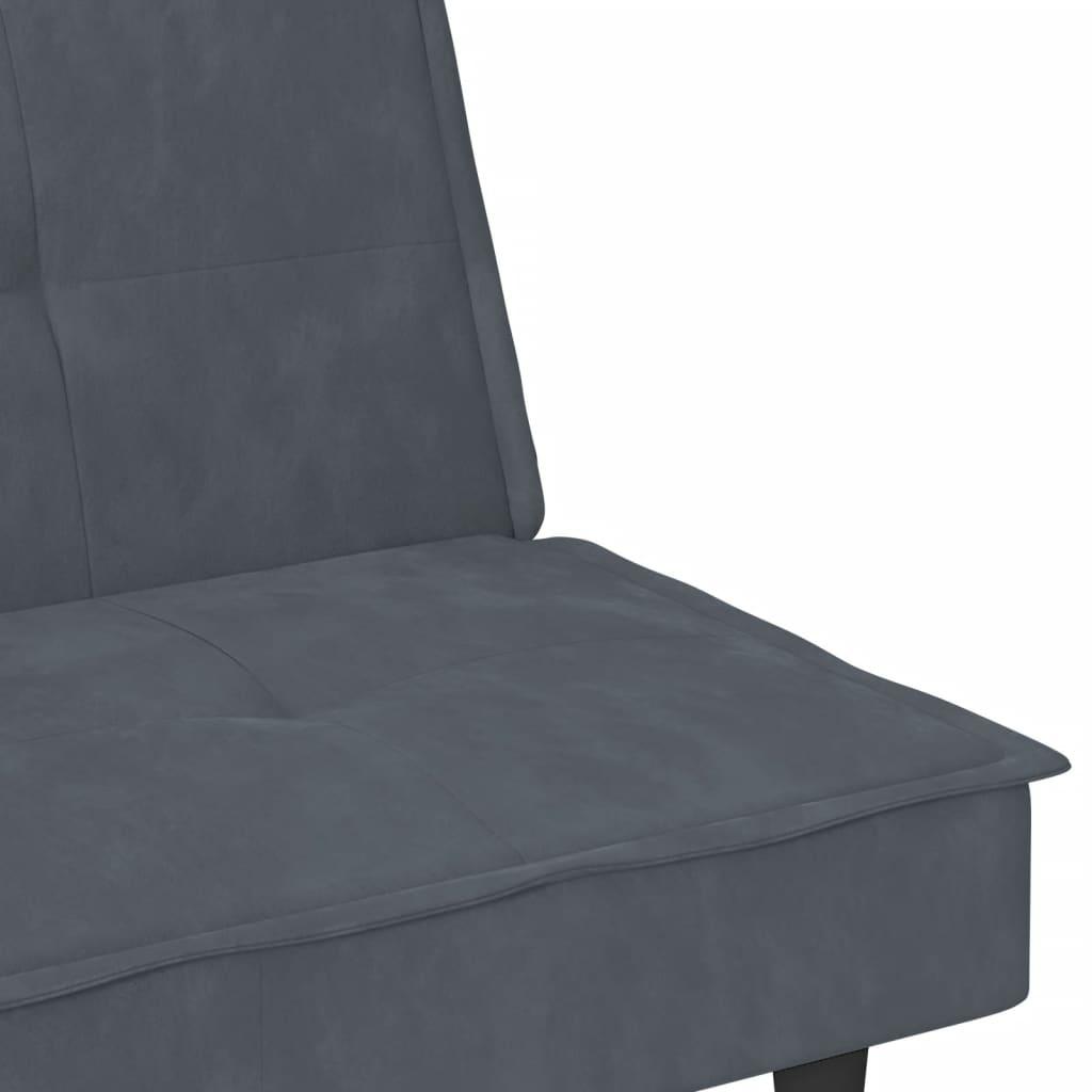 Sofa Bed with Cup Holders Dark Grey Velvet