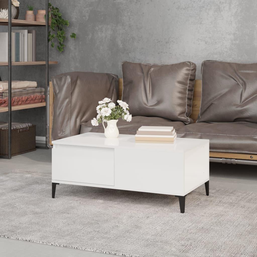 Coffee Table High Gloss White 90x50x36.5 cm Engineered Wood