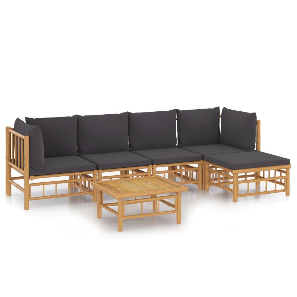 6 Piece Garden Lounge Set with Dark Grey Cushions  Bamboo