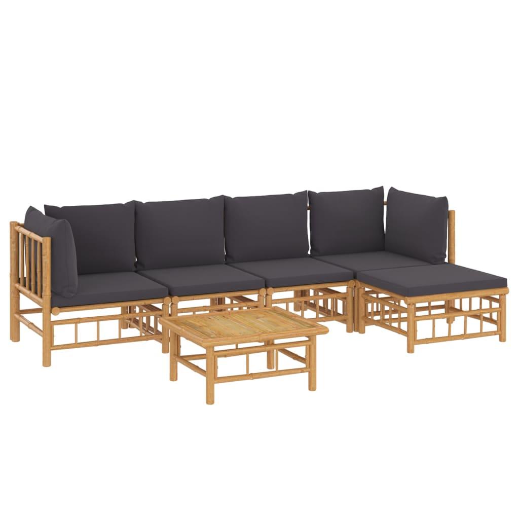 6 Piece Garden Lounge Set with Dark Grey Cushions  Bamboo